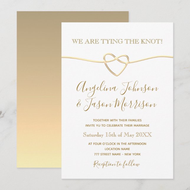 Invitación Boda Romántica Dorada (Anverso / Reverso)