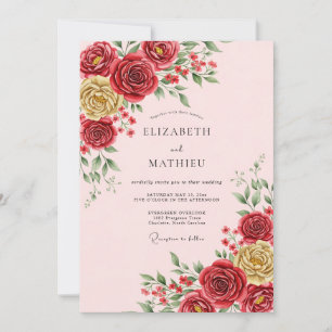 Invitación Boda Romántica Elegante Carmesí