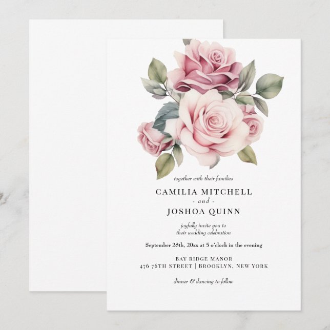 Invitación Boda Romántica Elegante Chic Moderna Rosa (Anverso / Reverso)