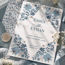 Boda Romántica Elegante Floral Azul Polvo