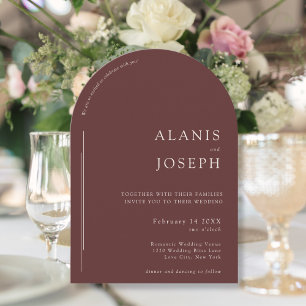 Invitación Boda romántica elegante minimalista de color burgu