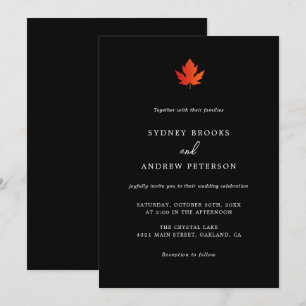 Invitación Boda Romántica Elegante Negra de Otoño