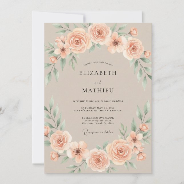 Invitación Boda Romántica Elegante Taupe (Anverso)