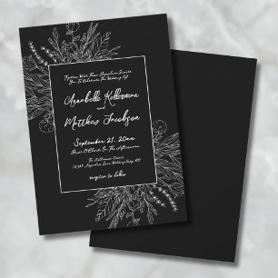 Invitación Boda Romántica en Blanco y Negro con Detalles Botá