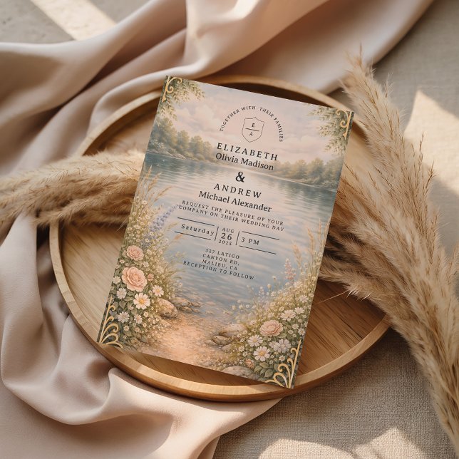 Invitación Boda Romántica en el Lago con Bosque de Flores Sil (Subido por el creador)