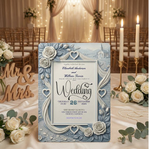 Invitación Boda Romántica en Iglesia de Azul Polvoriento Índi
