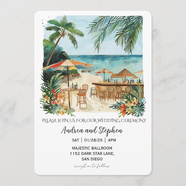 Invitación Boda Romántica en Isla Tropical (Anverso)