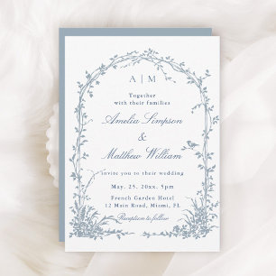 Invitación Boda romántica en jardín con arco botánico azul po