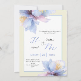 Invitación Boda romántica en jardín con azul polvoriento y ma