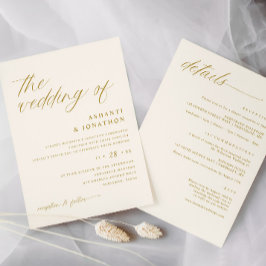 Invitación Boda Romántica en Oro Marfil Todo en Uno