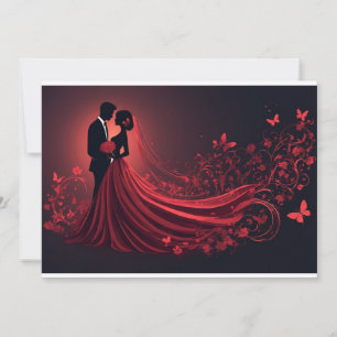 Invitación Boda Romántica en Rojo Silueta de Novia y Novio