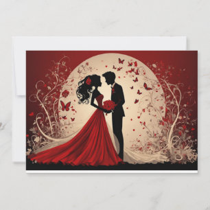 Invitación Boda Romántica en Rojo Silueta de Novia y Novio