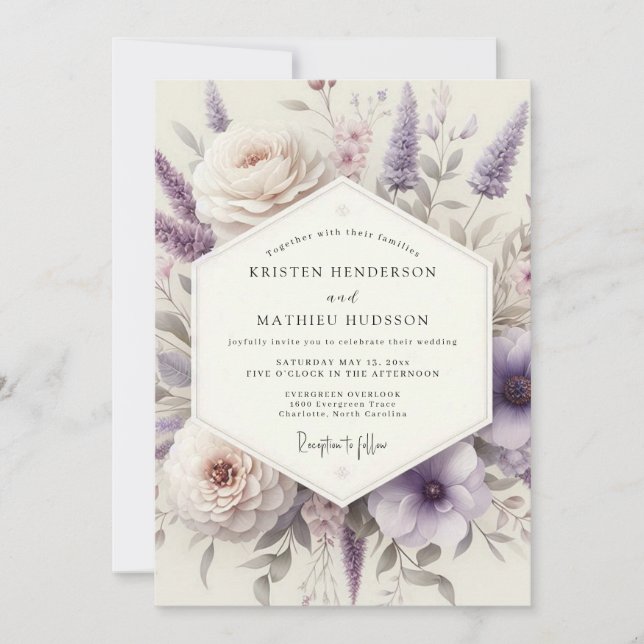 Invitación Boda Romántica en un Prado de Lavanda (Anverso)