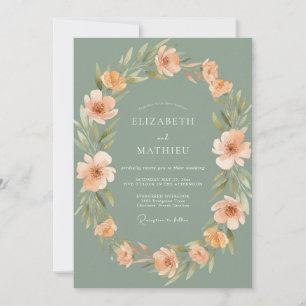 Invitación Boda Romántica en Verde Salvia y Melocotón
