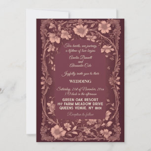 Invitación Boda Romántica en Viñedo Toile Francés de Borgoña
