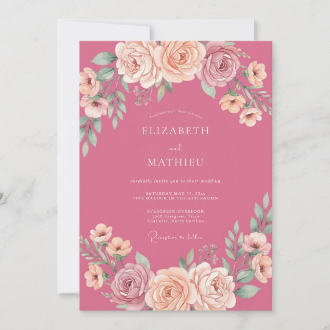 Invitación Boda Romántica Encantadora de Rosa (Anverso)