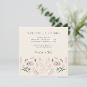 Invitación Boda Romántica Escandinava Folk Flores Salvia Rosa