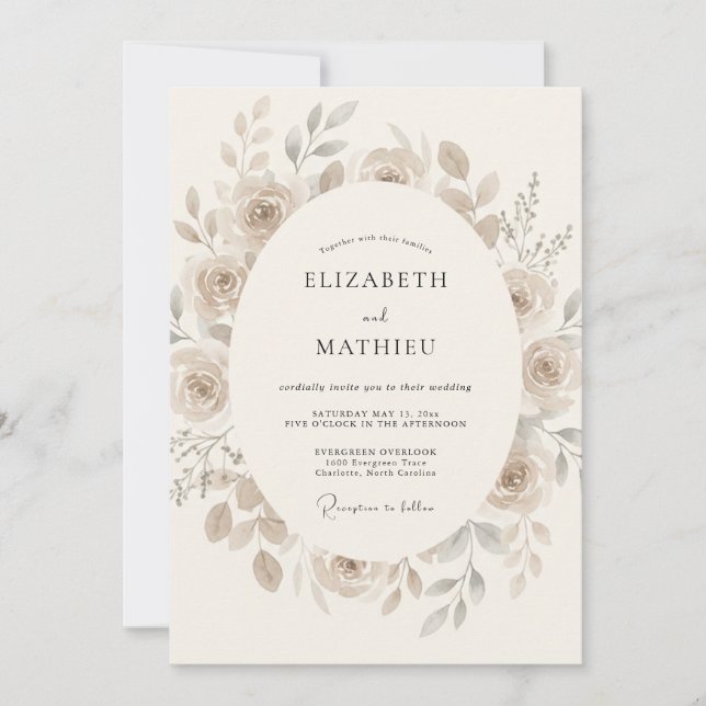 Invitación Boda Romántica Etérea Beige (Anverso)