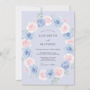 Invitación Boda Romántica Etérea de Azul Polvo