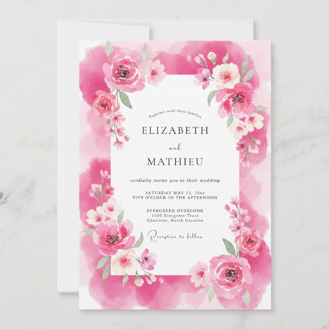 Invitación Boda Romántica Etérea Fucsia (Anverso)