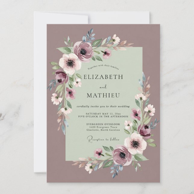 Invitación Boda Romántica Etérea Malva (Anverso)