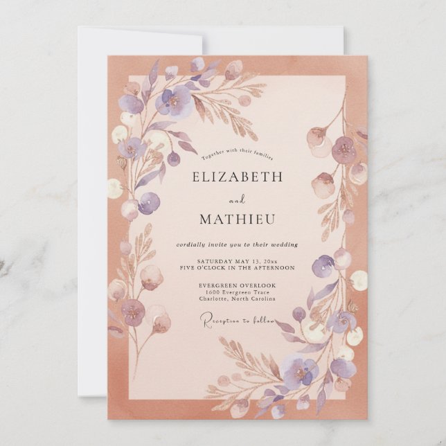 Invitación Boda Romántica Etérea Rosa Cobre (Anverso)