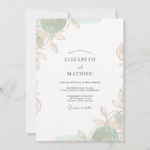 Invitación Boda Romántica Etérea Verde Menta
