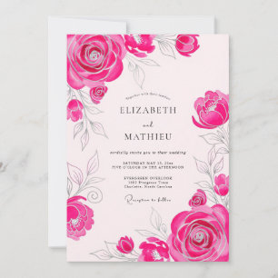 Invitación Boda Romántica Exquisita Rosa Caliente