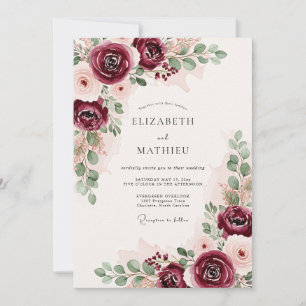 Invitación Boda Romántica Exuberante de Borgoña