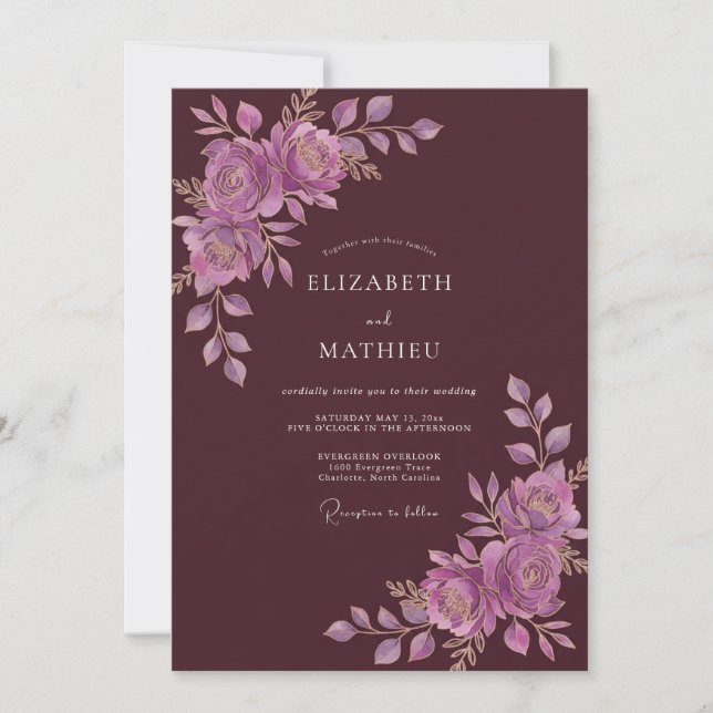 Invitación Boda Romántica Fastuosa de Borgoña (Anverso)