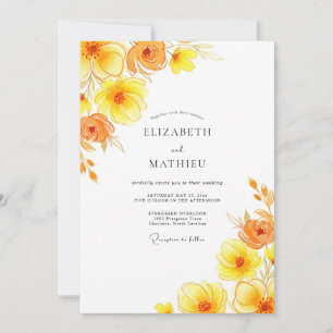 Invitación Boda Romántica Flor Amarilla