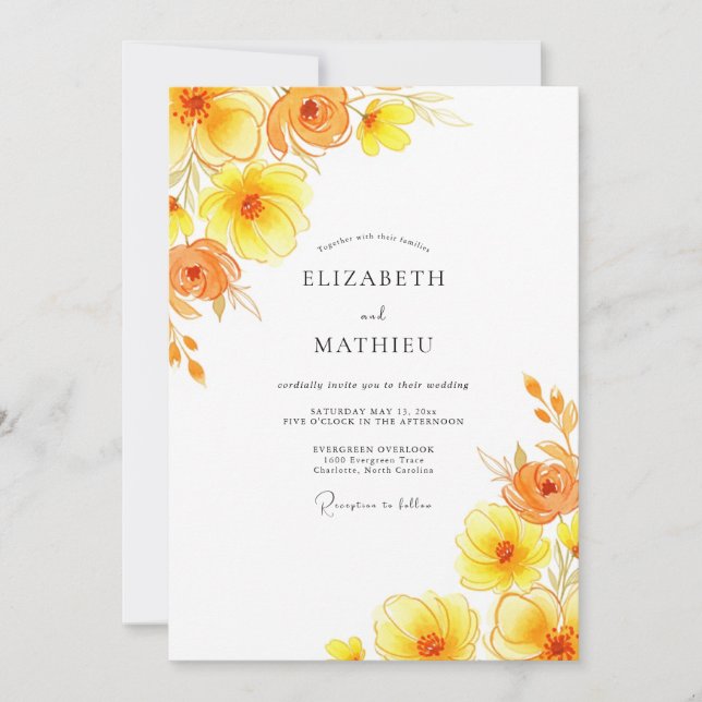 Invitación Boda Romántica Flor Amarilla (Anverso)