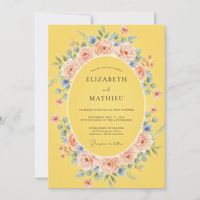 Invitación Boda Romántica Flor de Amarillo (Anverso)