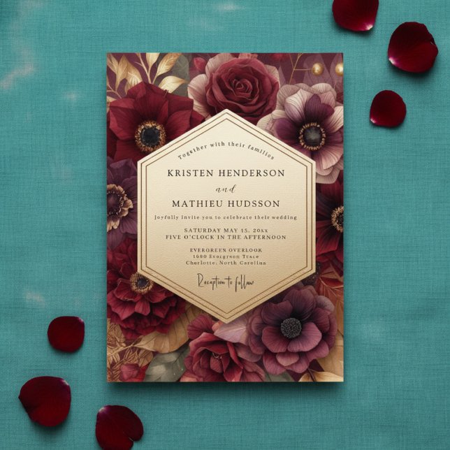 Invitación Boda Romántica Flor de Borgoña (Subido por el creador)
