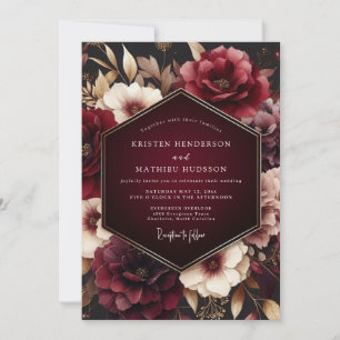 Invitación Boda Romántica Flor de Borgoña Melancólica