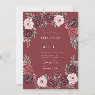 Invitación Boda Romántica Flor de Borgoña Pintada