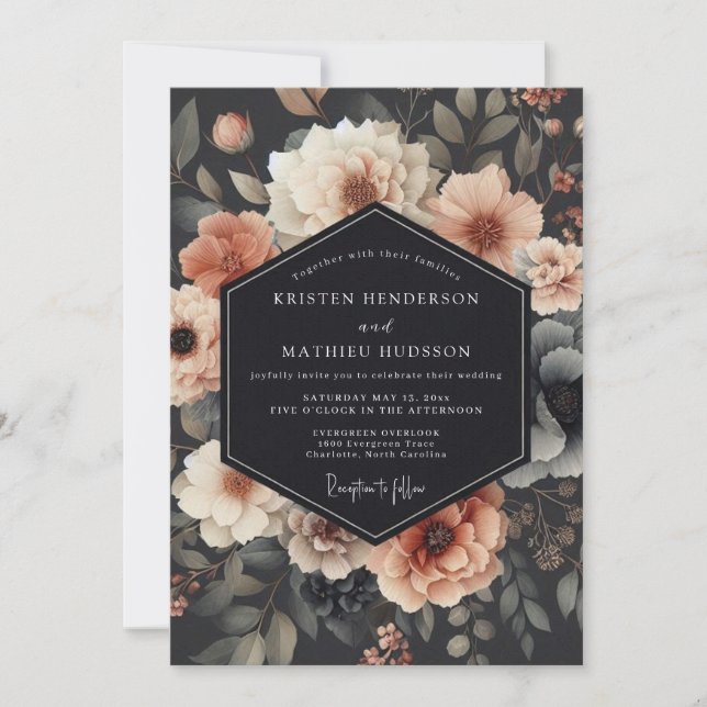 Invitación Boda Romántica Flor de Carbón (Anverso)