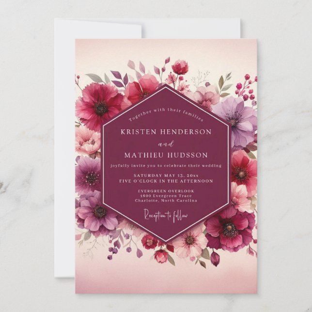 Invitación Boda Romántica Flor de Ciruelo (Anverso)