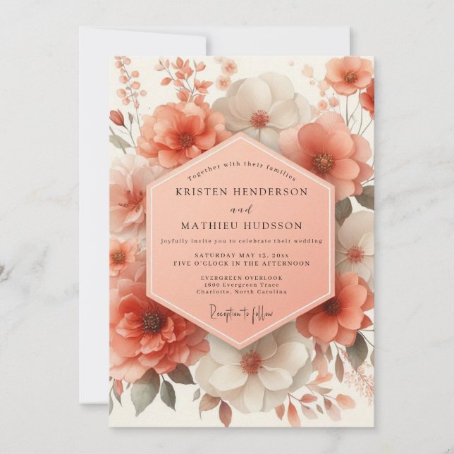 Invitación Boda Romántica Flor de Coral (Anverso)