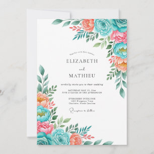 Invitación Boda Romántica Flor de Durazno Verde