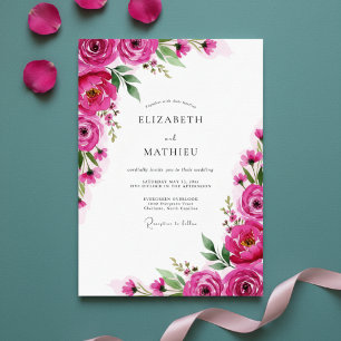 Invitación Boda Romántica Flor de Fucsia