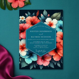 Invitación Boda Romántica Flor de Hibisco Azul