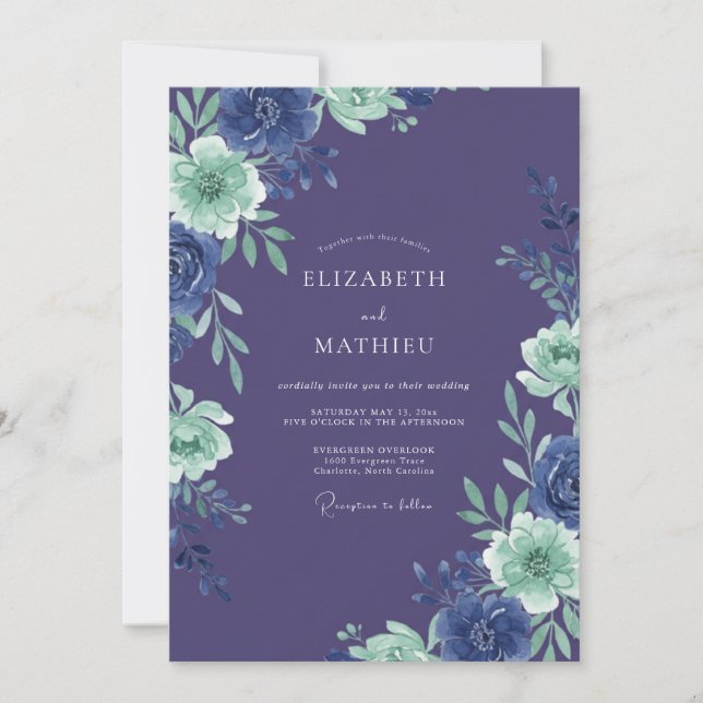 Invitación Boda Romántica Flor de Índigo (Anverso)