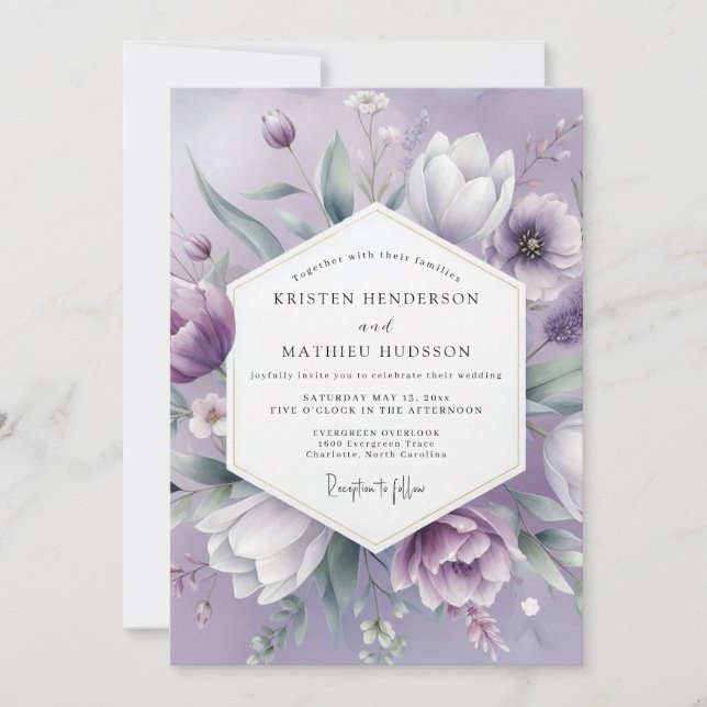 Invitación Boda Romántica Flor de Lavanda (Anverso)