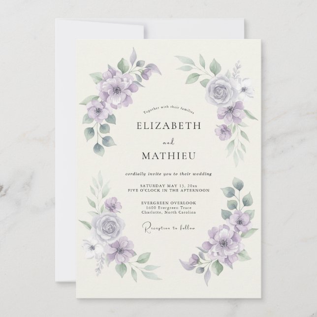 Invitación Boda Romántica Flor de Lila (Anverso)