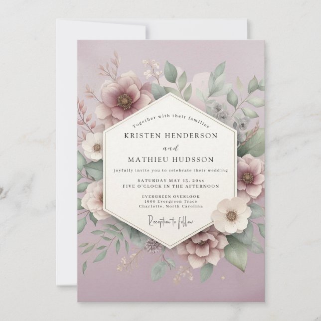 Invitación Boda Romántica Flor de Malva (Anverso)