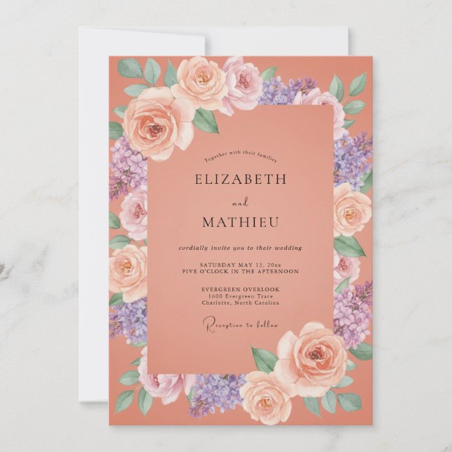 Invitación Boda Romántica Flor de Melocotón (Anverso)