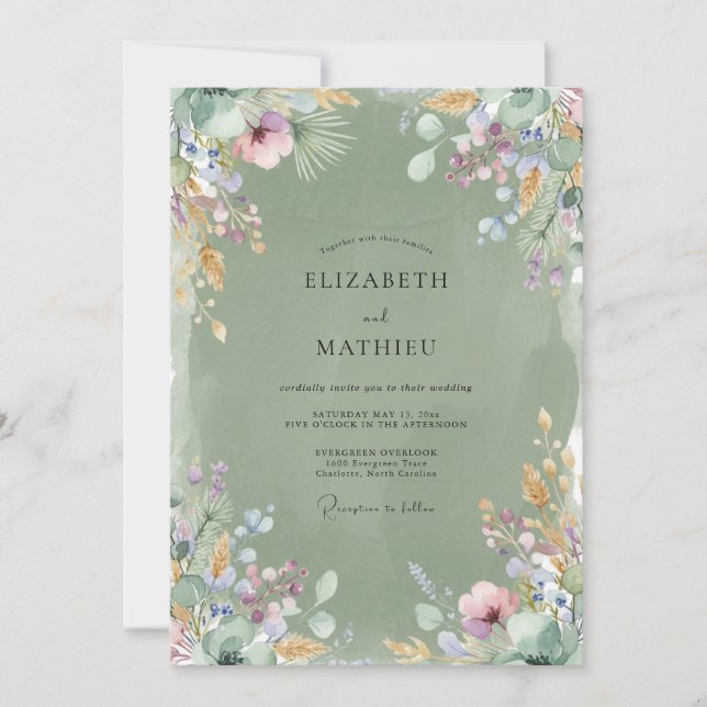 Invitación Boda Romántica Flor de Musgo (Anverso)