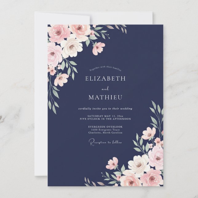 Invitación Boda Romántica Flor de Navy (Anverso)