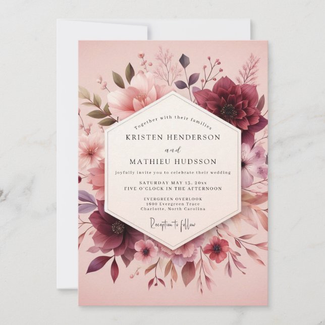 Invitación Boda Romántica Flor de Palo de Rosa (Anverso)